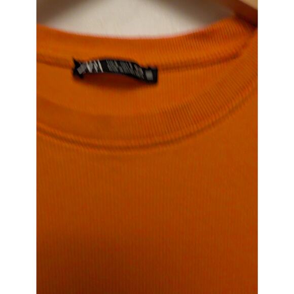 Zara Ribbed Tee Shirt Midi Dress Orange‎ Bright Small Lagenlook Crewneck - Picture 2 of 3